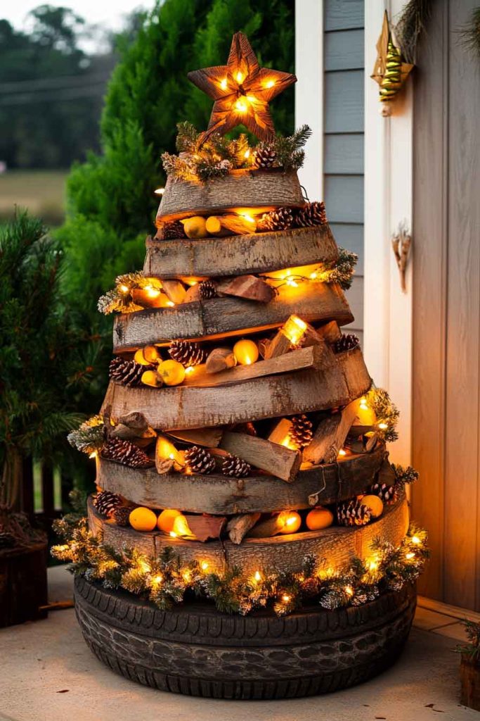 Natural Wood-Look Tire Tree