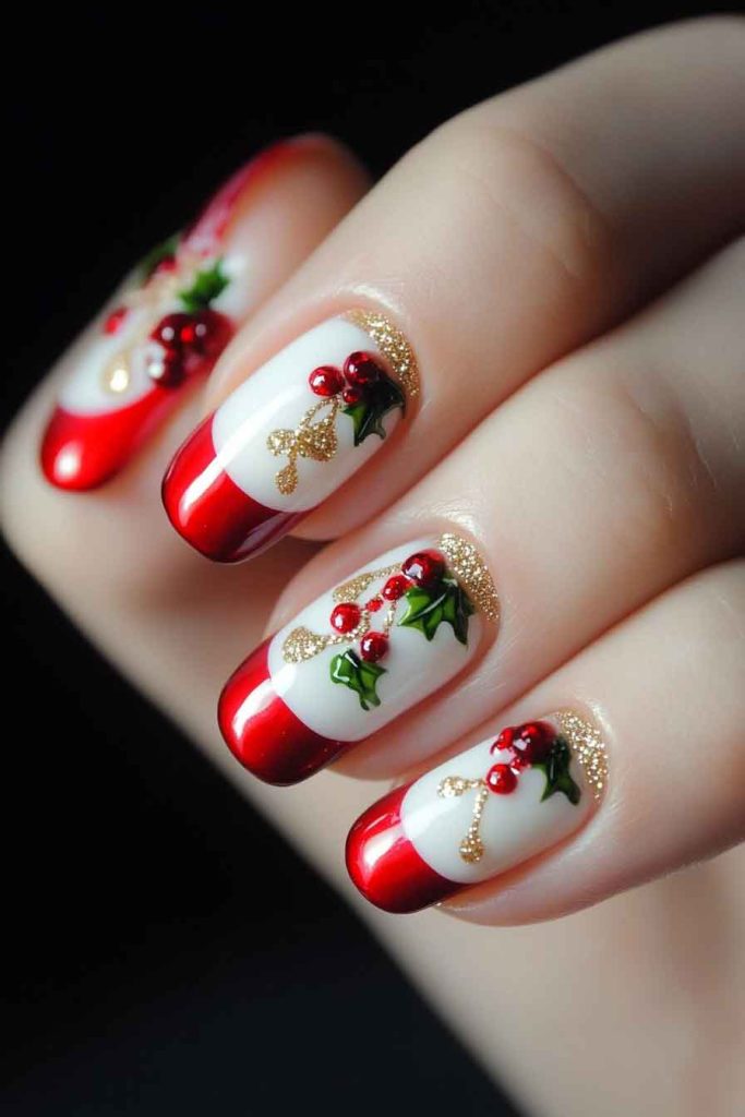 Classic French Tips with Christmas Twist