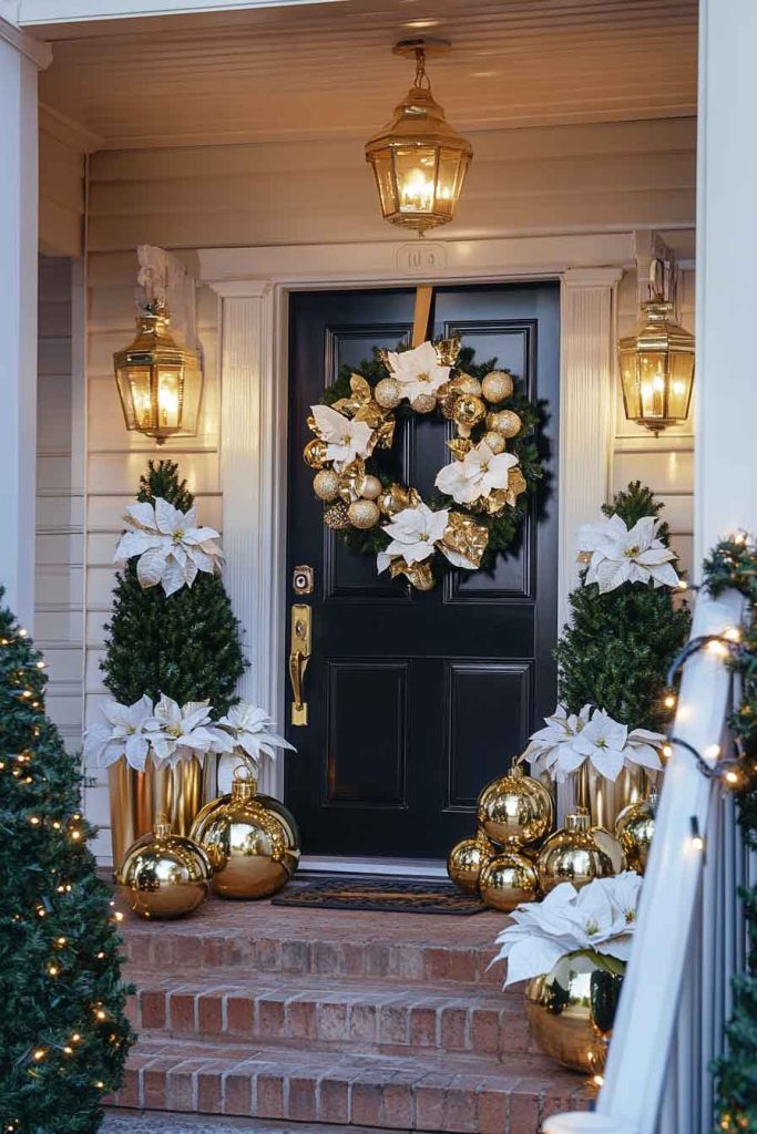 Elegant Gold and White Holiday Entrance