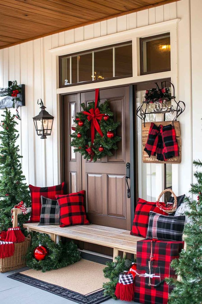 Cozy Plaid and Pine Porch Design