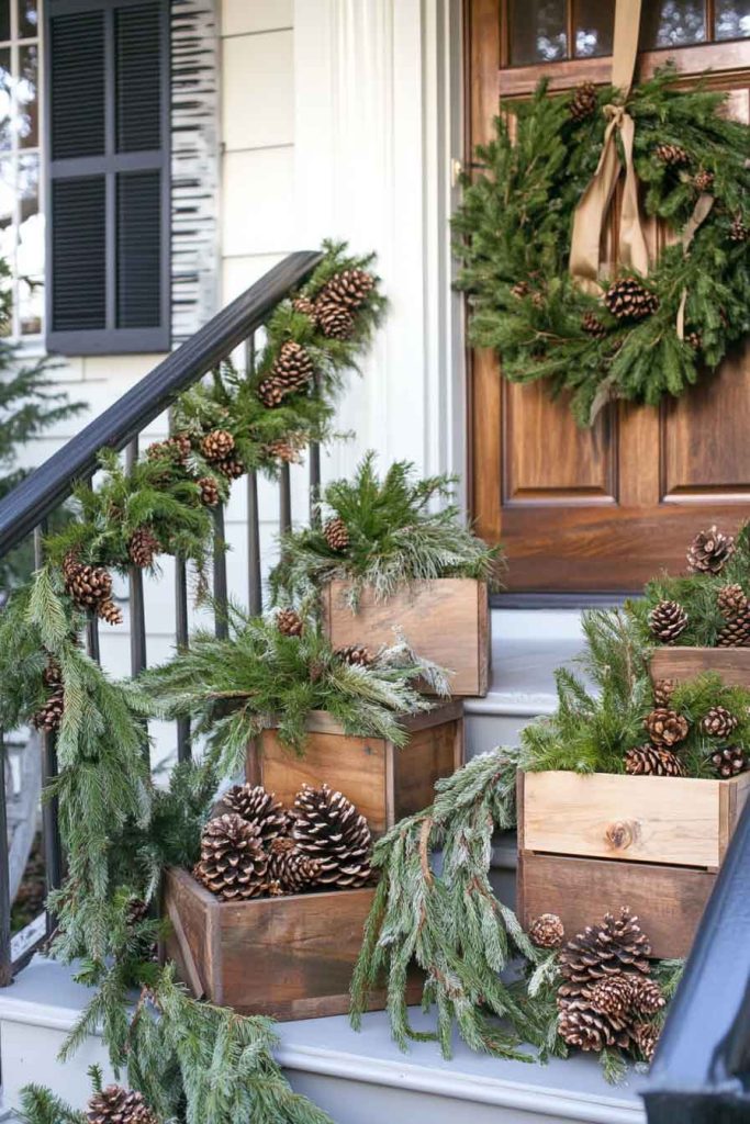 Natural Greenery and Pinecone Porch