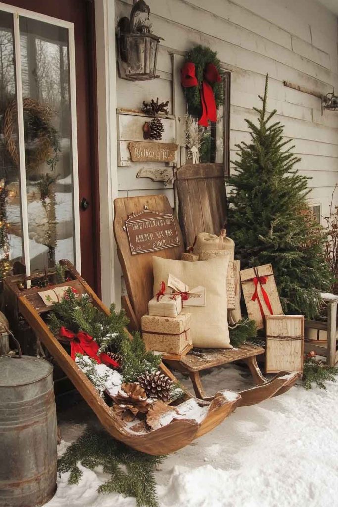 Rustic Wooden Sled Display