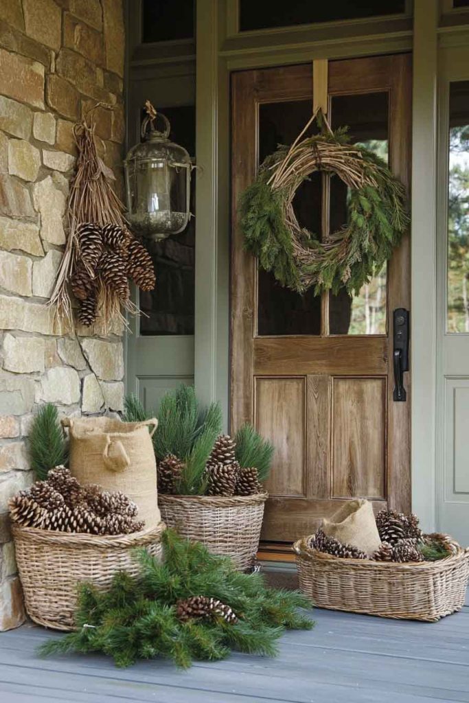 Natural Twig and Pinecone Wreath Display