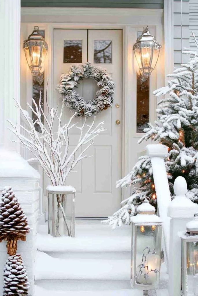 Frosted Pinecone and White Branch Display