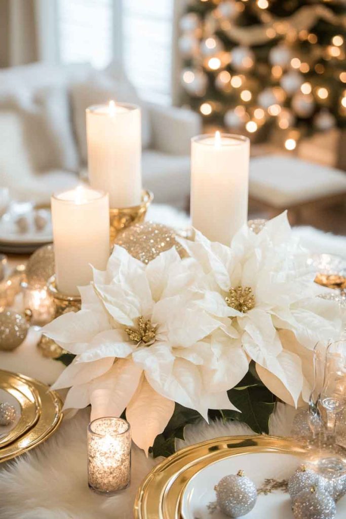 Elegant Gold and White Christmas Display