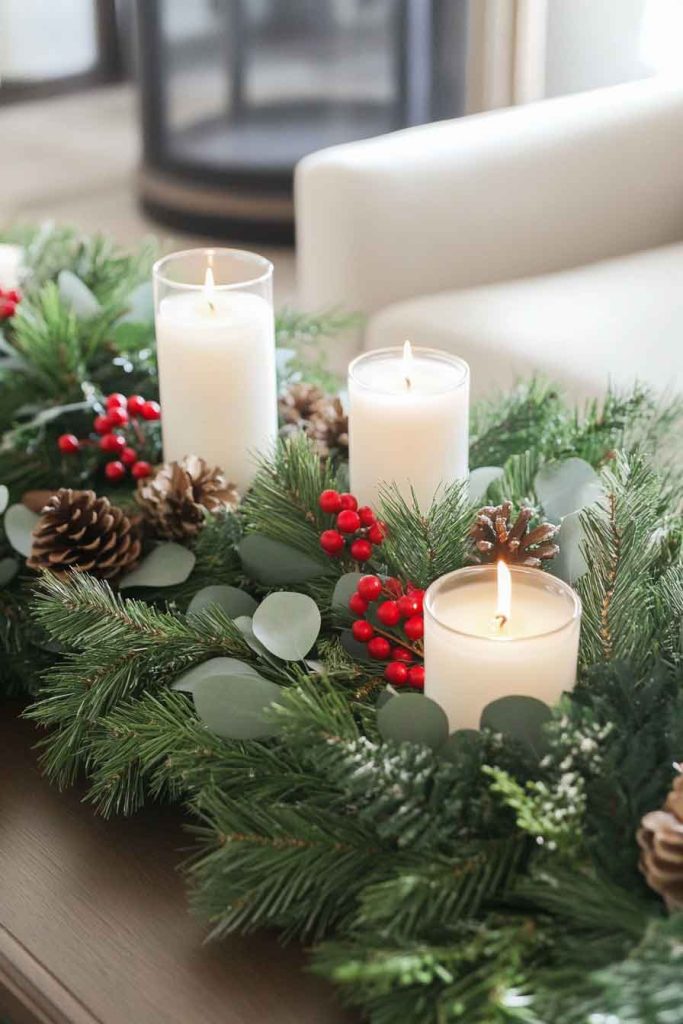 Fresh Greenery Christmas Coffee Table