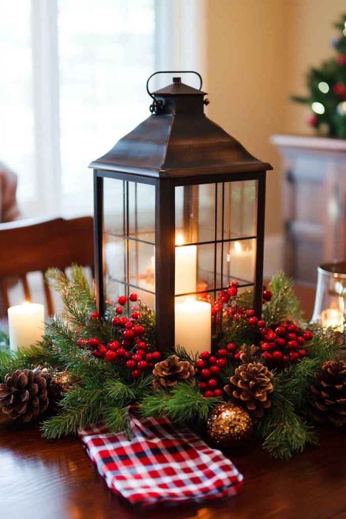 Rustic Lantern Christmas Centerpiece