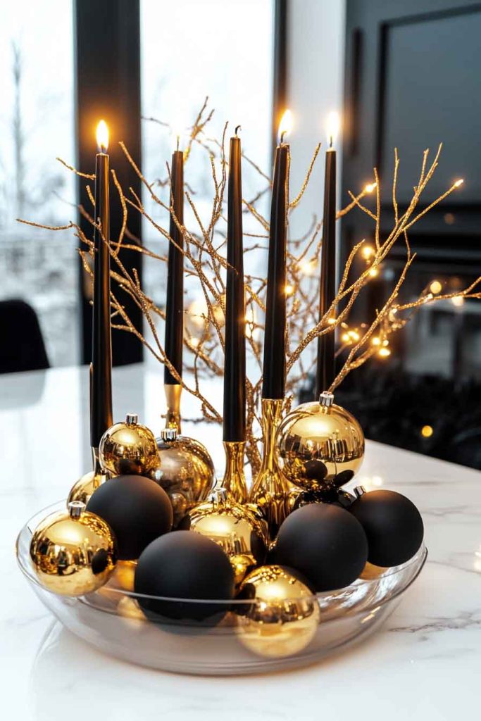 Modern Black and Gold Christmas Table