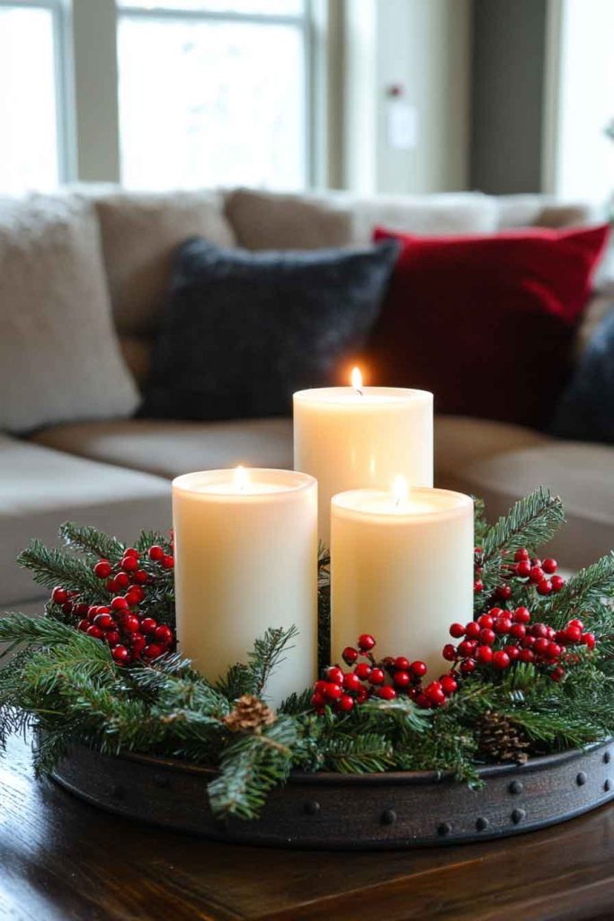 Simple Candle and Greenery Display