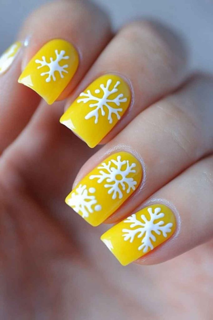 Cheerful Yellow and White Snowflakes