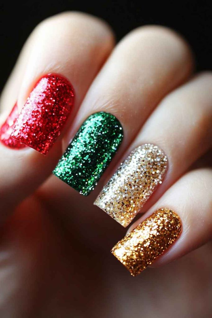 Festive Multicolor Glitter Party Nails