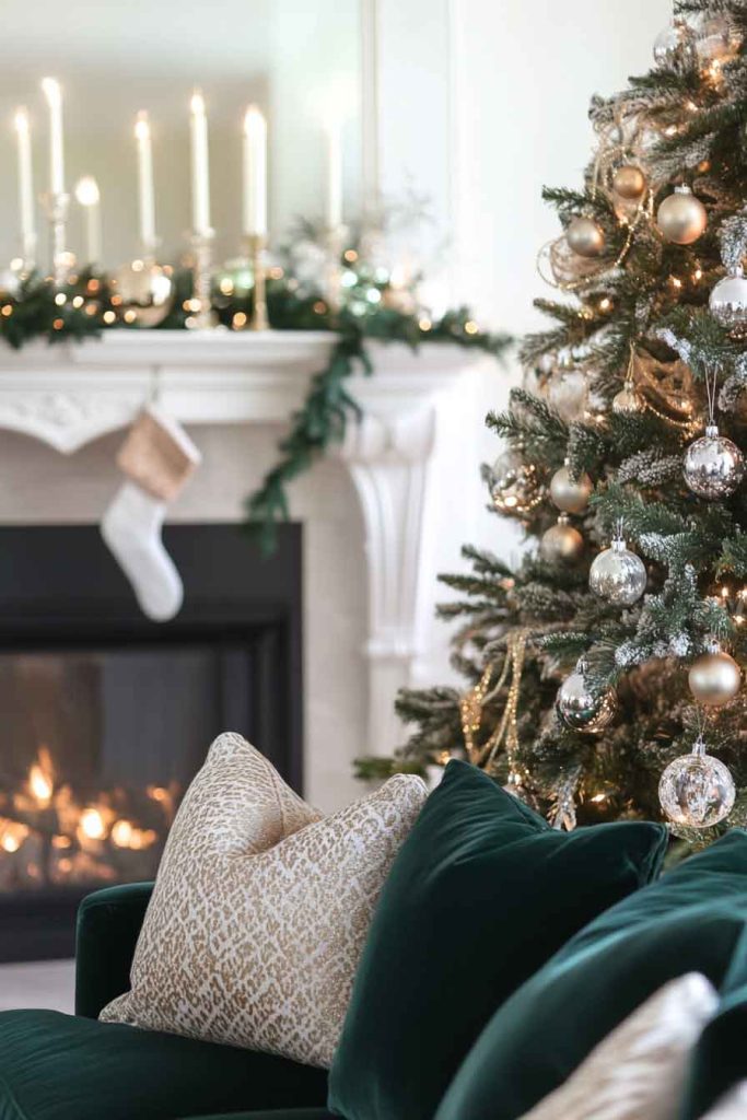 Elegant Living Room with Velvet Christmas Accents