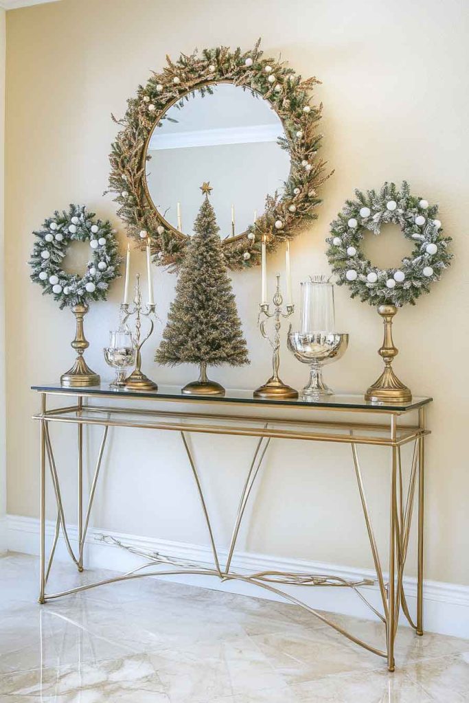 Glamorous Entryway with Metallic Wreaths