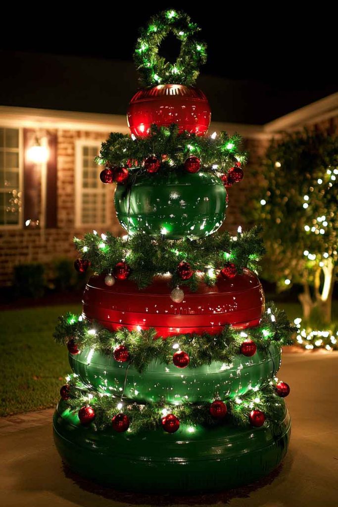 Traditional Red Tire Tree with Green Accents