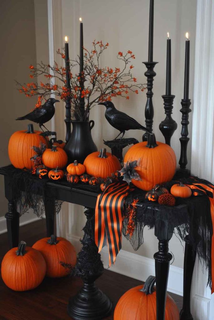 Classic Black and Orange Entry Table Display