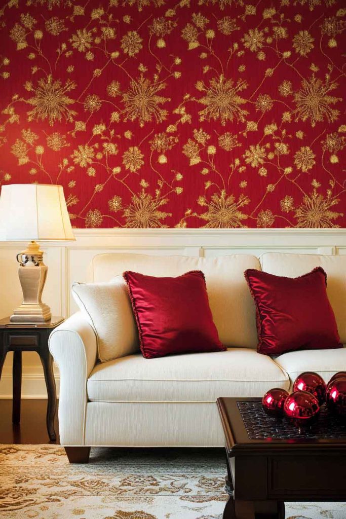 Classic Red and Gold Christmas Pattern Wallpaper