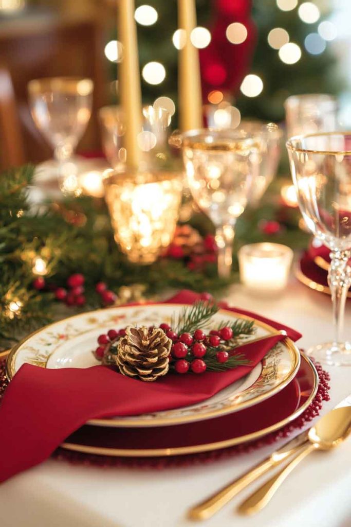 Classic Red and Gold Elegant Table Setting