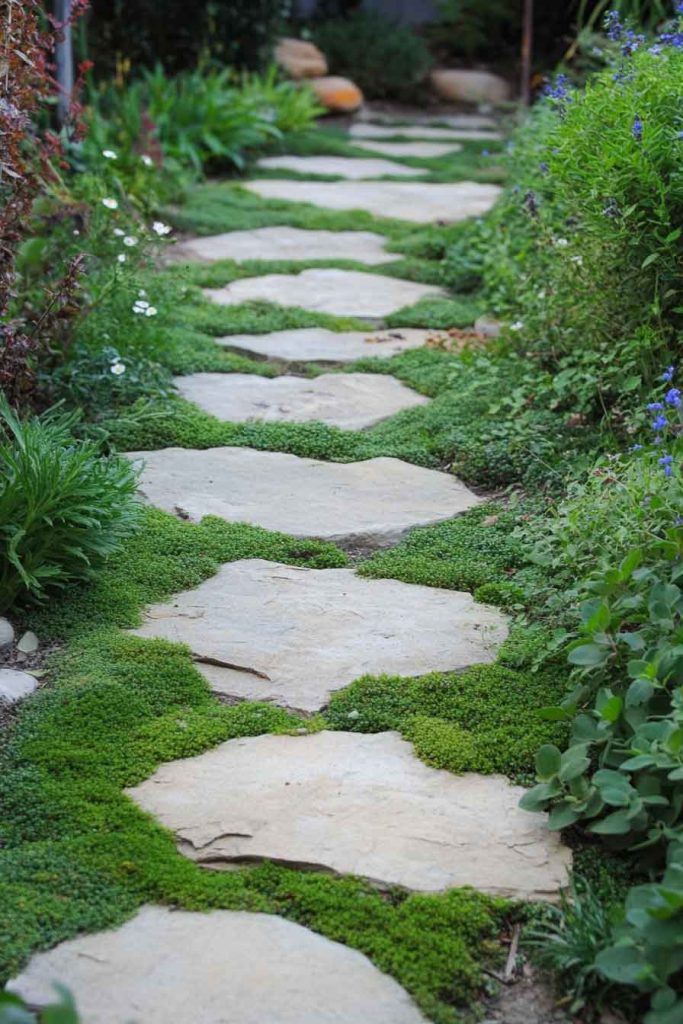Classic Flagstone Path with Ground Cover Plants