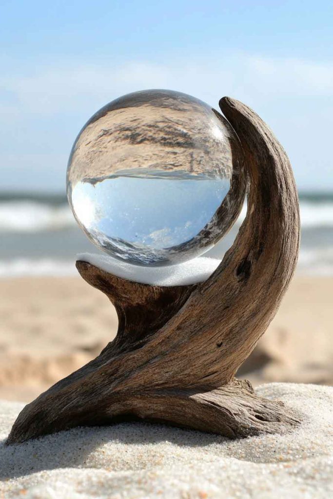 Handmade Crystal Ball Stand with Natural Wood Base
