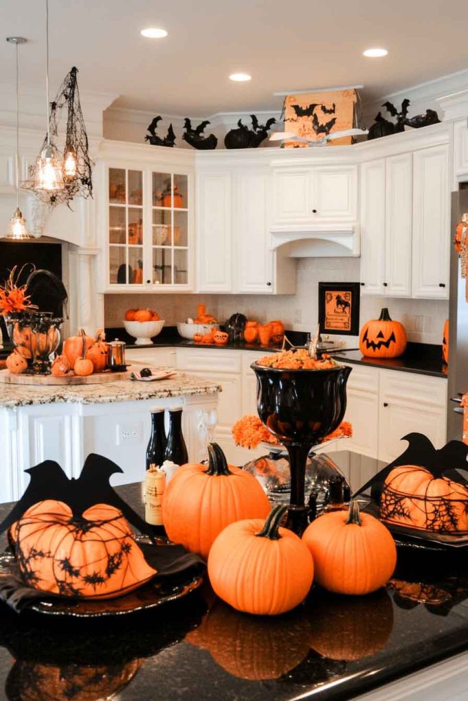 Classic Orange and Black Kitchen with Pumpkin Accents