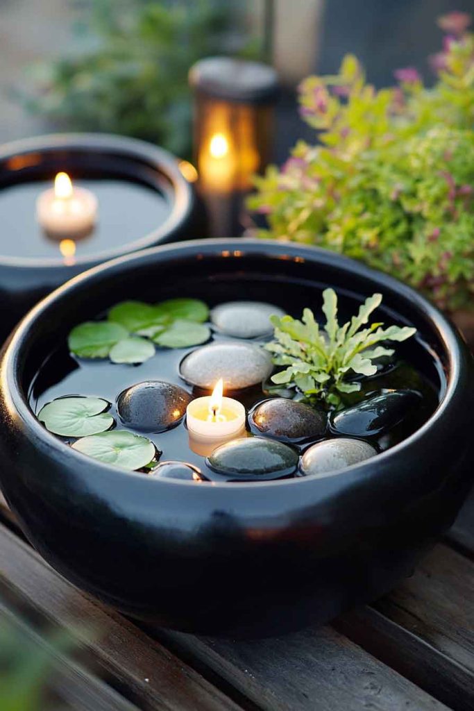 Water Feature Cauldron with River Stones