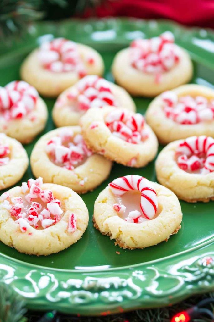 Candy Cane Thumbprint Cookies