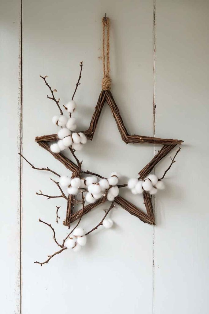 Twig Star Wreath with Cotton Stems