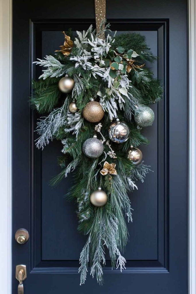 Winter Greenery Door Swag with Metallic Accents