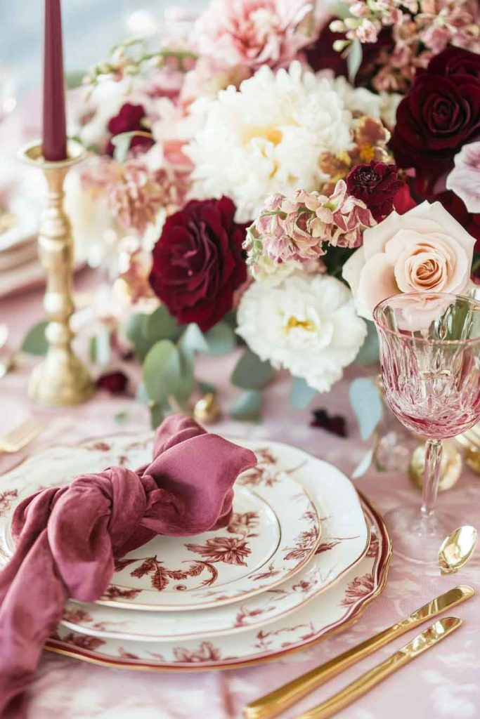 Burgundy and Blush Romantic Setting