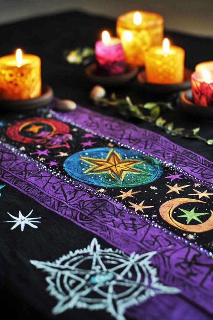 Ritual Altar Cloth with Hand-Painted Symbols