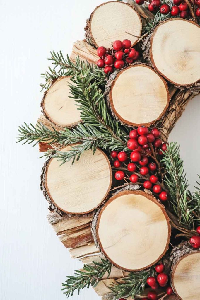 Rustic Wood Slice Wreath with Berries