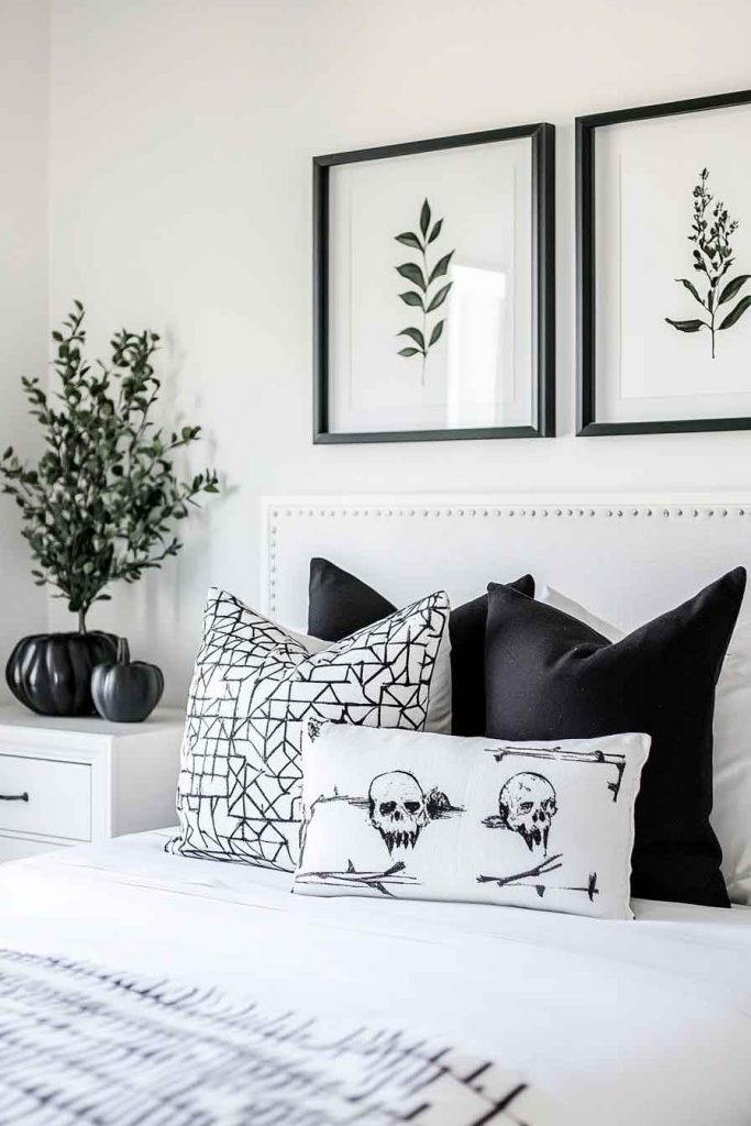Elegant Black and White Halloween Bedroom