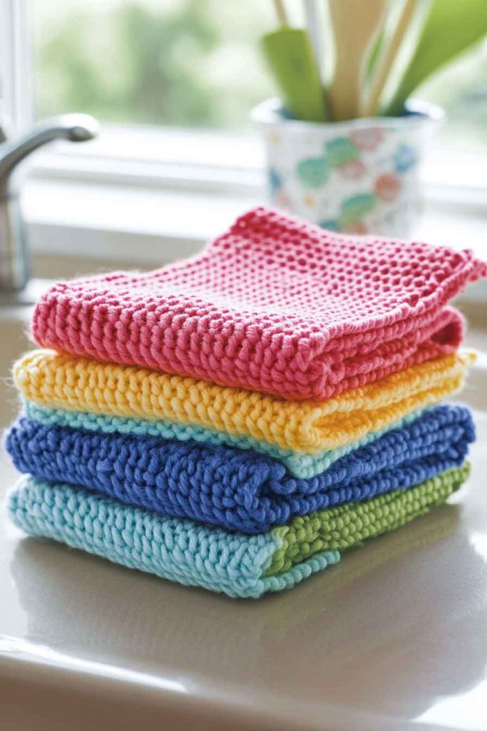 Knitted Dishcloths in Cotton Yarn