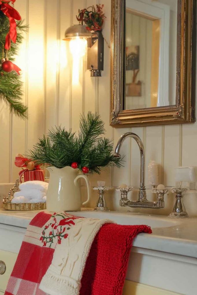 Bathroom Accented with Vintage Linens