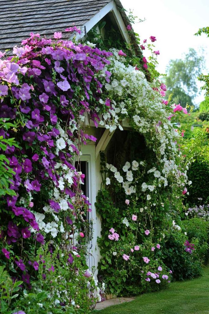 Cottage with Clematis and Climbing Vines