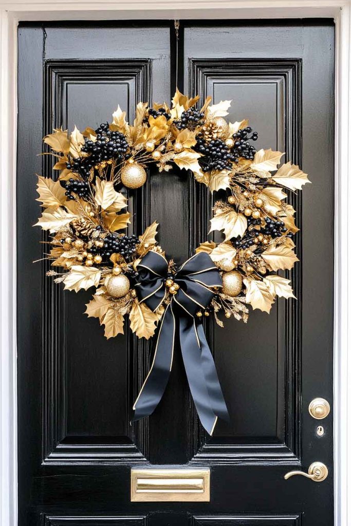 Elegant Black Door with Gold Accents