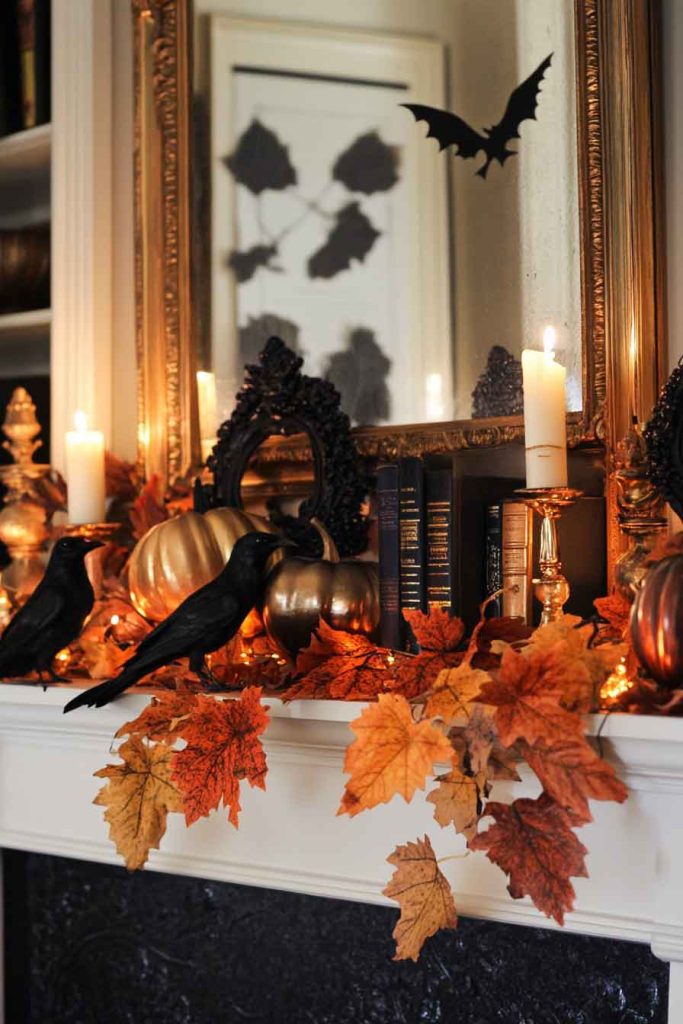 Elegant Autumn Mantel with Halloween Touches