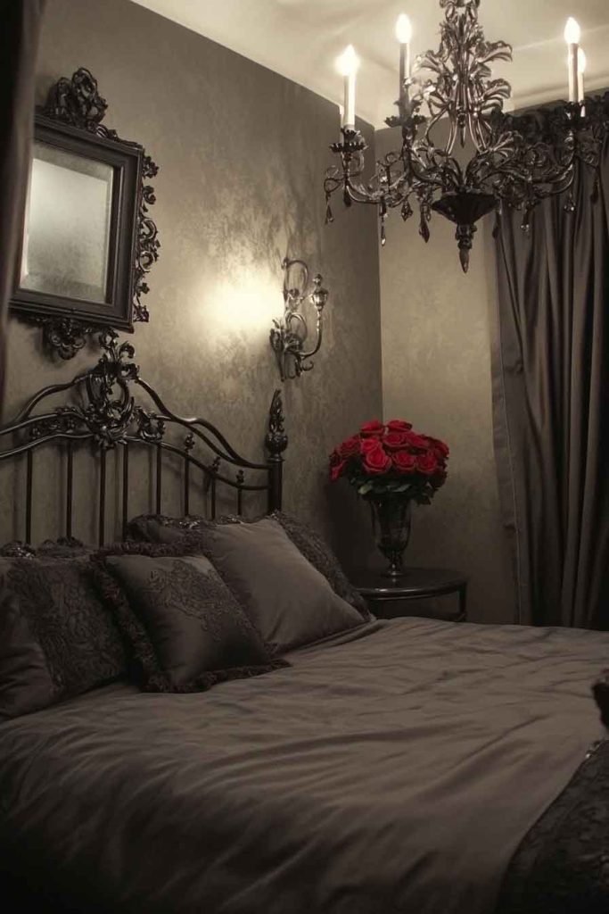 Romantic Gothic Bedroom with Soft Lighting