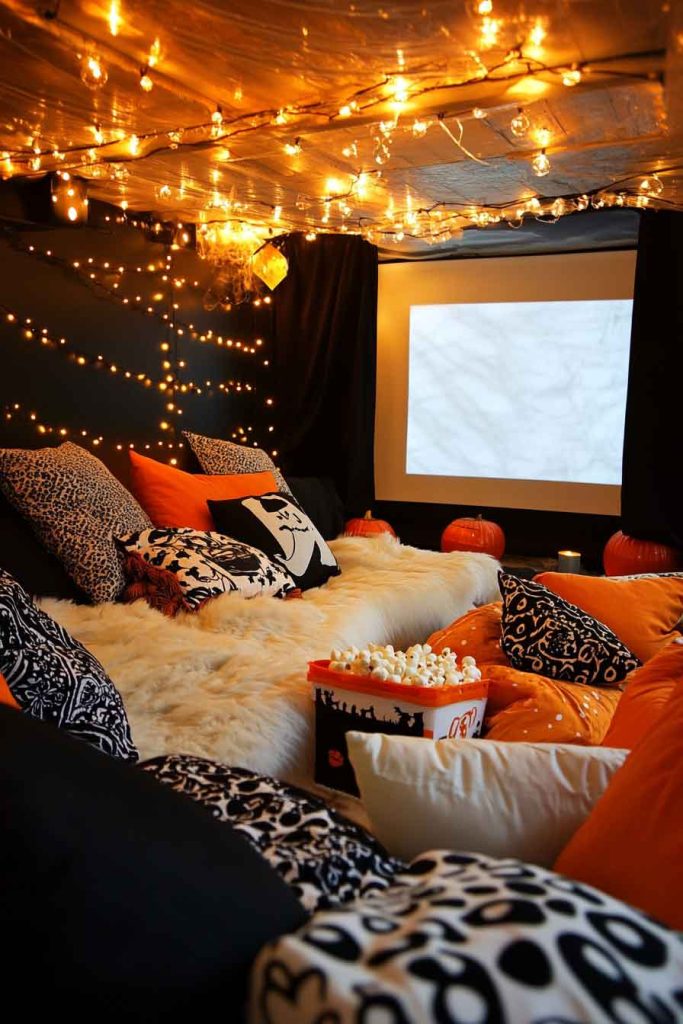 Cozy Movie Night Halloween Corner