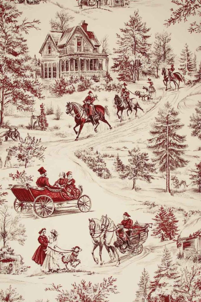 Victorian Christmas Toile Wallpaper