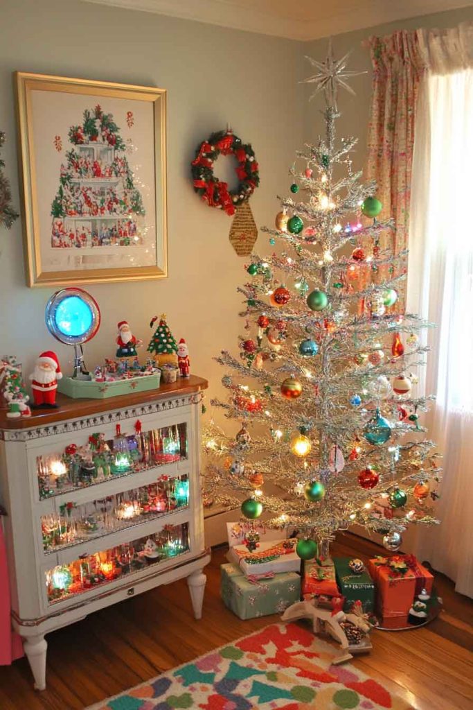 Vintage-Inspired Room with Retro Christmas Decorations