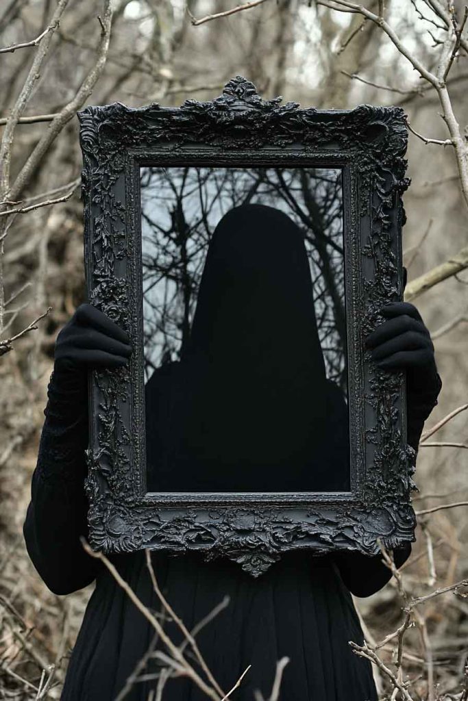 Scrying Mirror from Black Paint and Frame