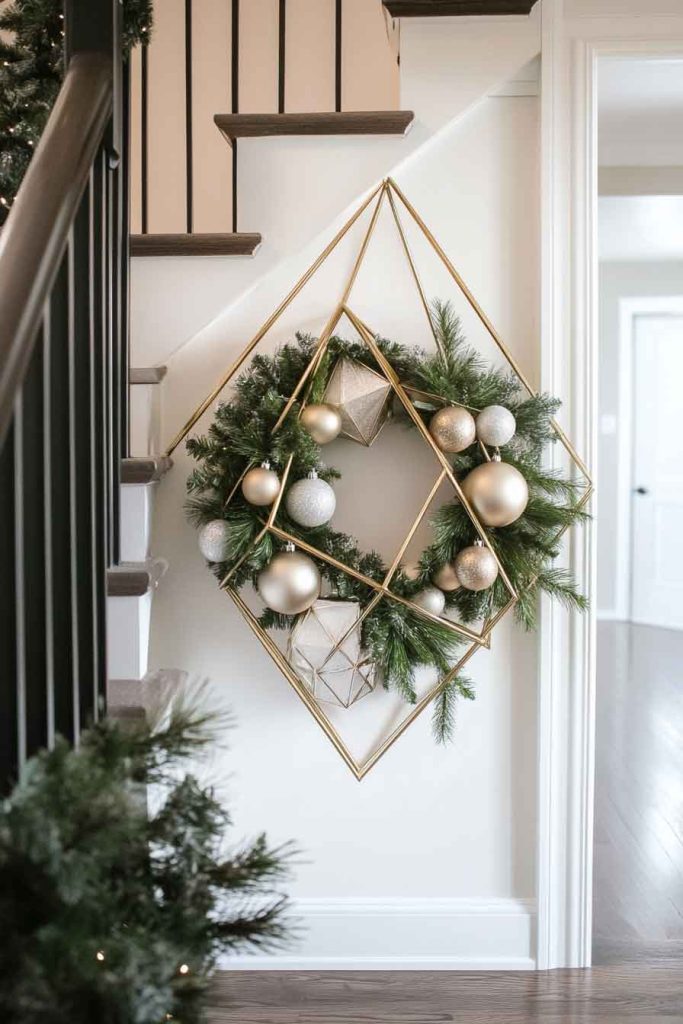 Modern Geometric Wreath with Metallic Frame
