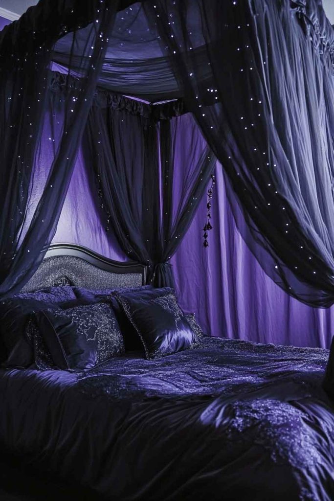 Dramatic Canopy Bedroom with Dark Draping