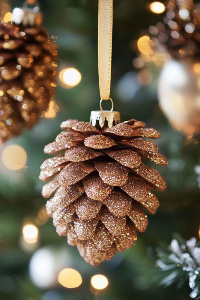 Glitter-Dipped Pine Cone Ornaments