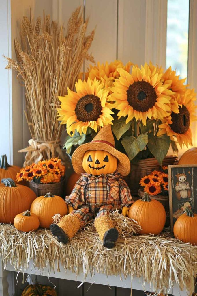 Sunflower and Scarecrow Autumn Corner