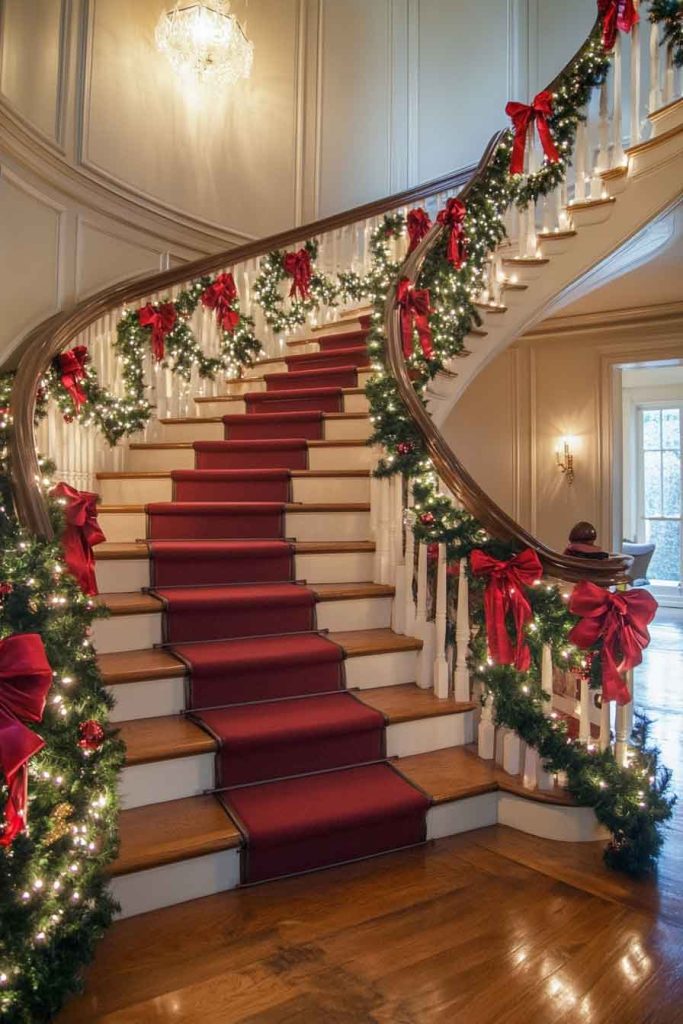 Grand Staircase with Dramatic Garland Display