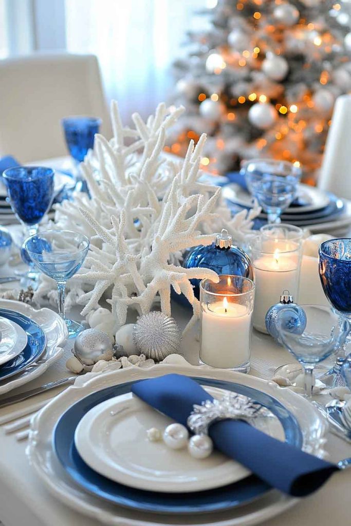 Coastal Christmas Blue and White Table