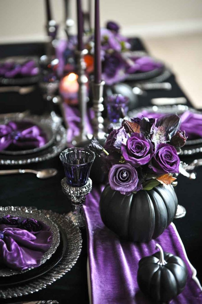 Elegant Purple and Black Halloween Display
