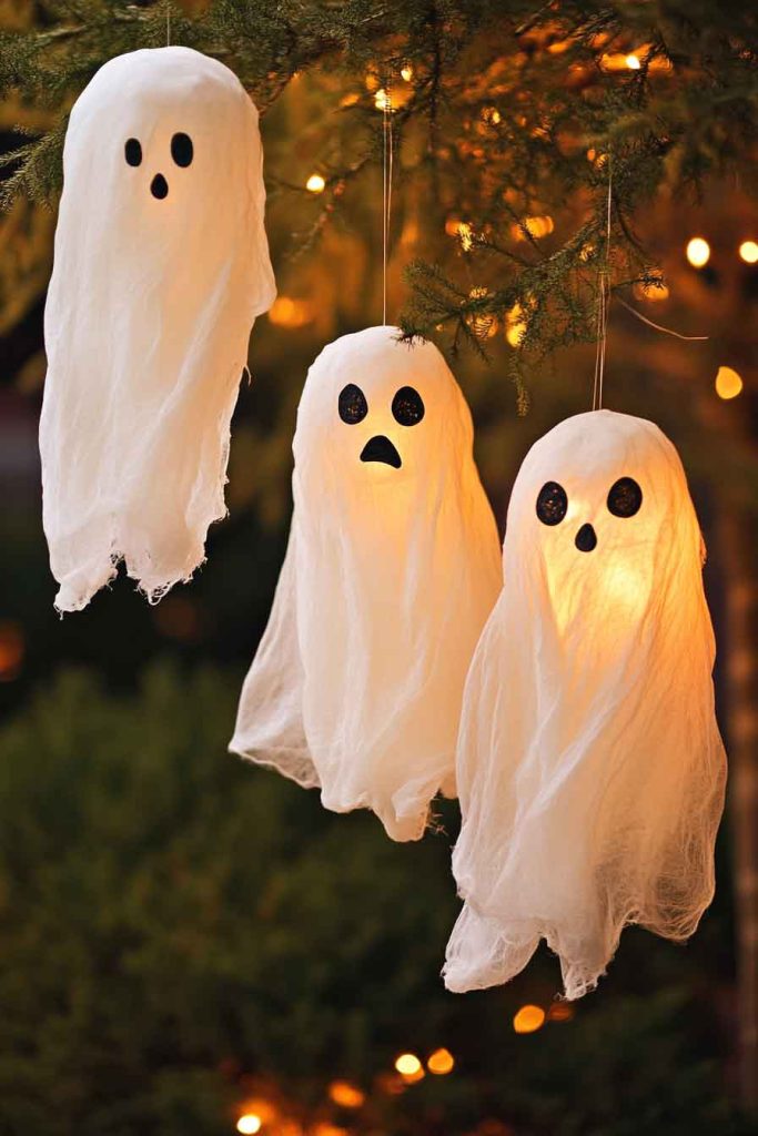 Hanging Cheesecloth Ghosts
